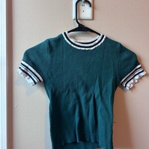 Green Ribbed Short Sleeve Top